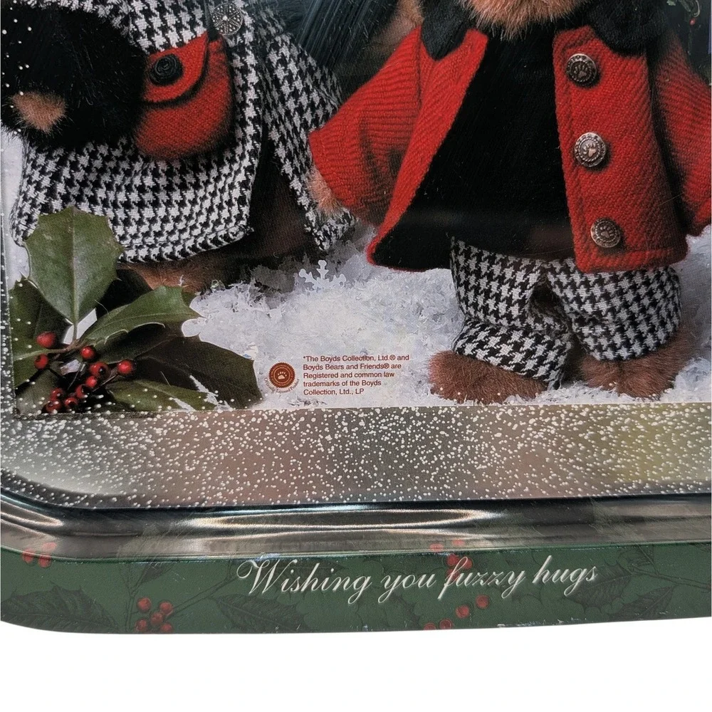 Boyds Bears Christmas Serving Tray Metal Wishing You‎ Fuzzy Hugs Vintage 90s SEE